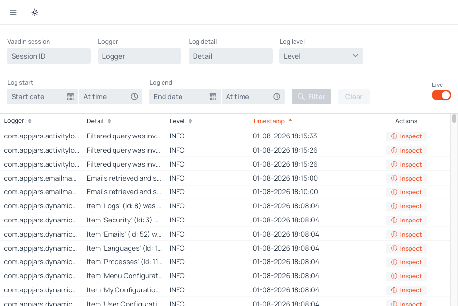 Activity Log screenshot